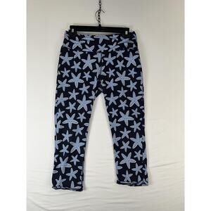 Crown & Ivy Pants Womens Medium Navy Starfish Print Stretch Capri Beach